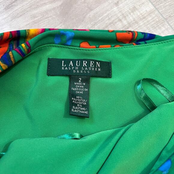 Lauren Ralph Lauren Dress One Shoulder Bodycon Festive Green Paisley Size 2 - Picture 9 of 9